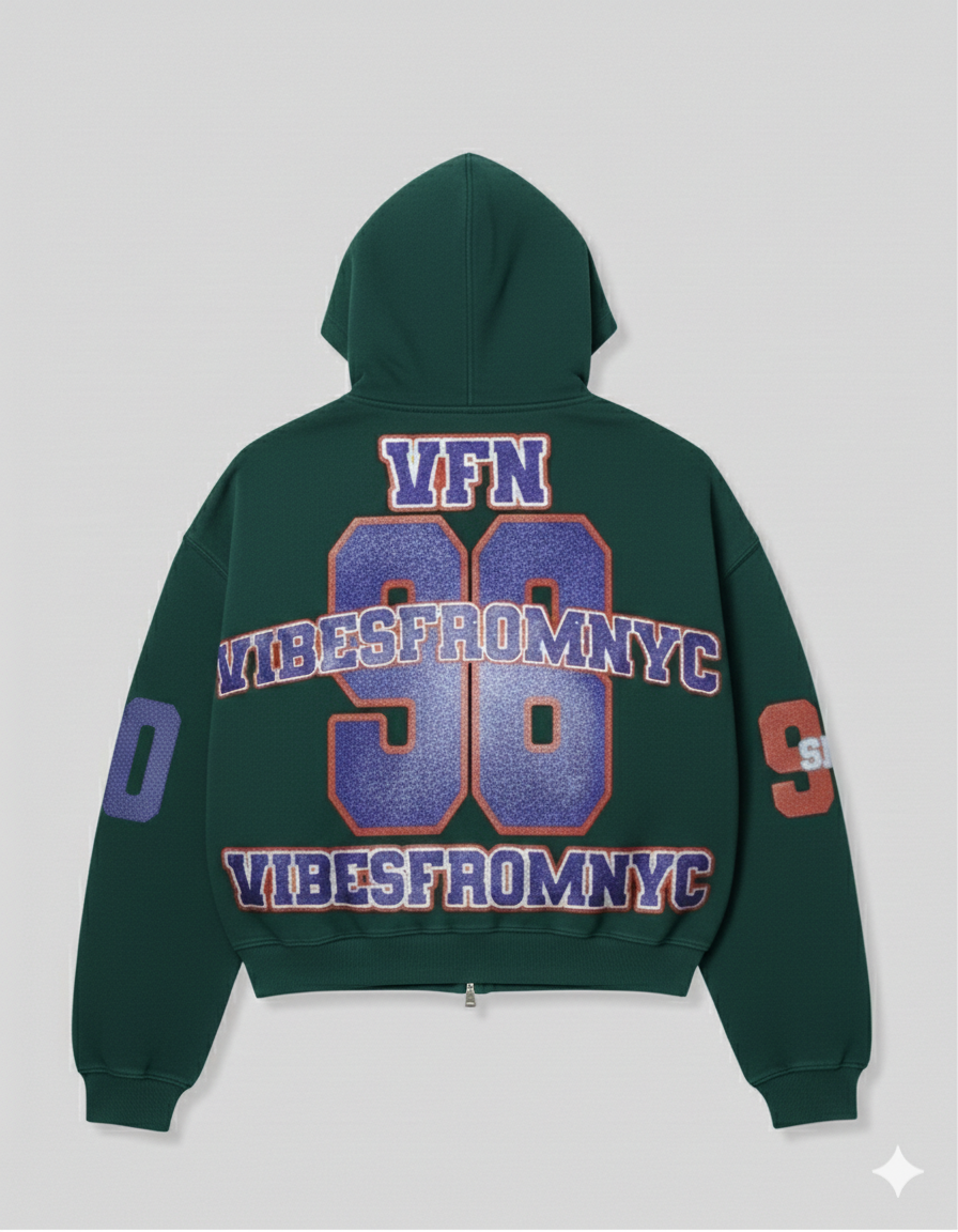 VIBESFROMNYC Distressed 98 Zip Hoodie Vibes From NYC PatchGraphic Full-Front