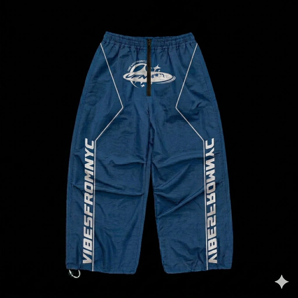 VIBESFROMNYC VFN Orb Graphic Track Sweatpants Vertical Sleeve-Style Word Branding