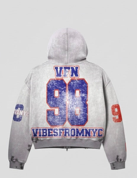 VIBESFROMNYC Distressed 98 Zip Hoodie Vibes From NYC PatchGraphic Full-Front