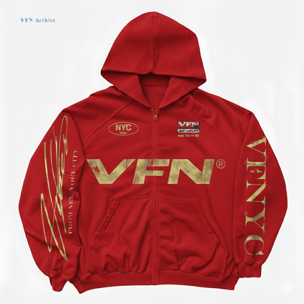 VIBESFROMNYC Distressed Back Print Zip Hoodie NYC Logo & VFN Patch
