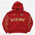 VIBESFROMNYC Distressed Back Print Zip Hoodie NYC Logo & VFN Patch