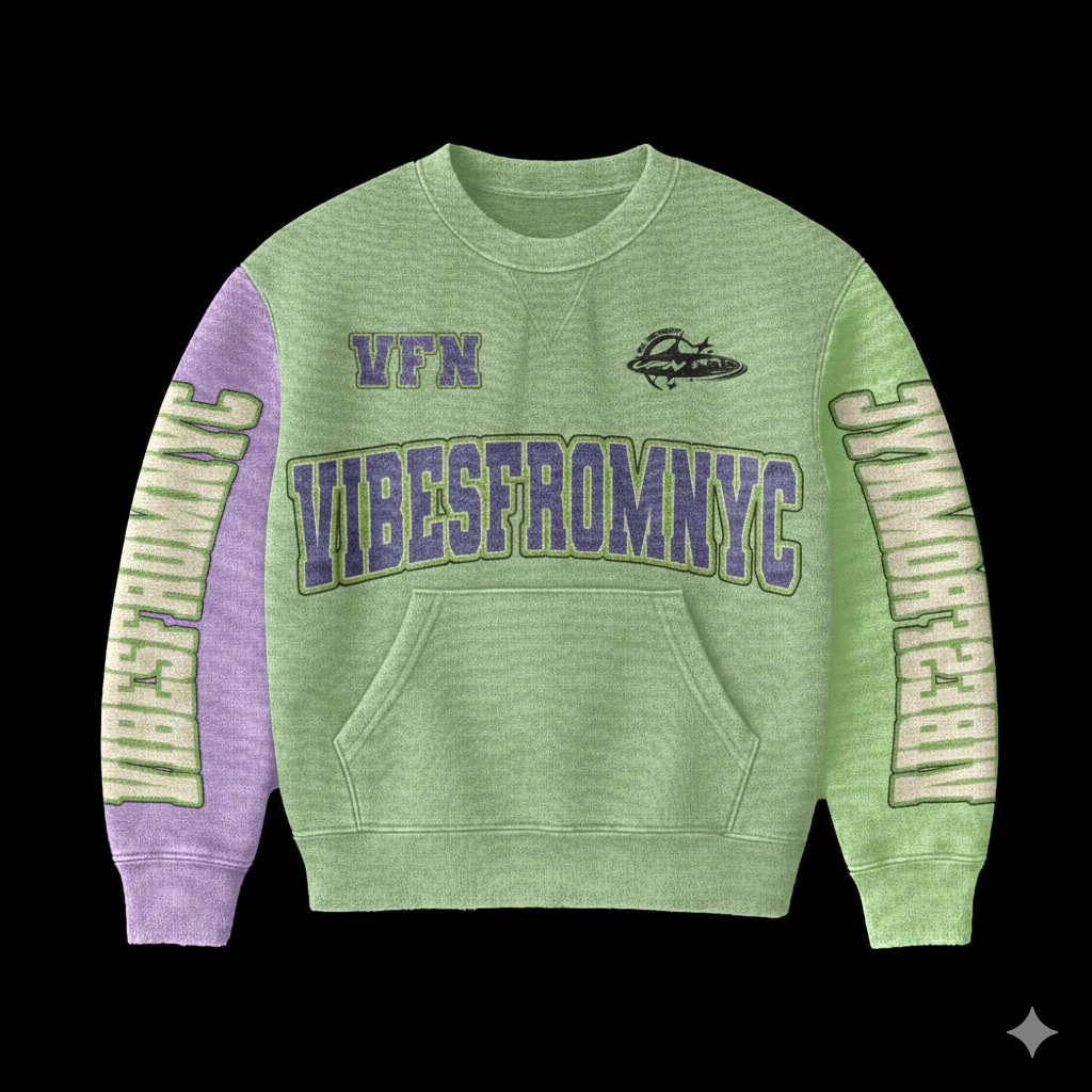 VIBESFROMNYC VFN Crewneck Sweater Front Graphic Logo Drop