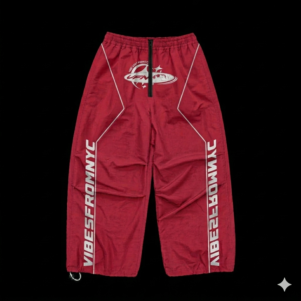 VIBESFROMNYC VFN Orb Graphic Track Sweatpants Vertical Sleeve-Style Word Branding