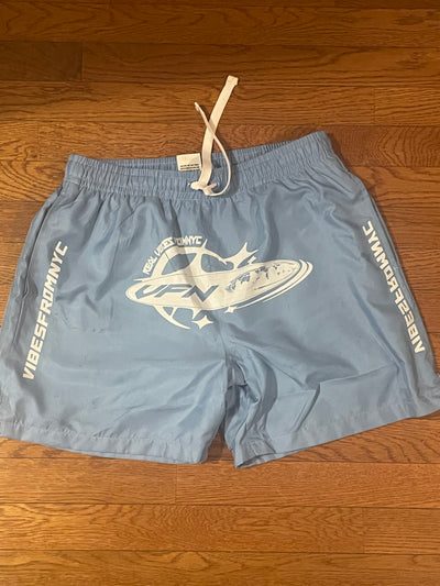 VIBESFROMNYC Drawstring Shorts Vertical Branding Detail