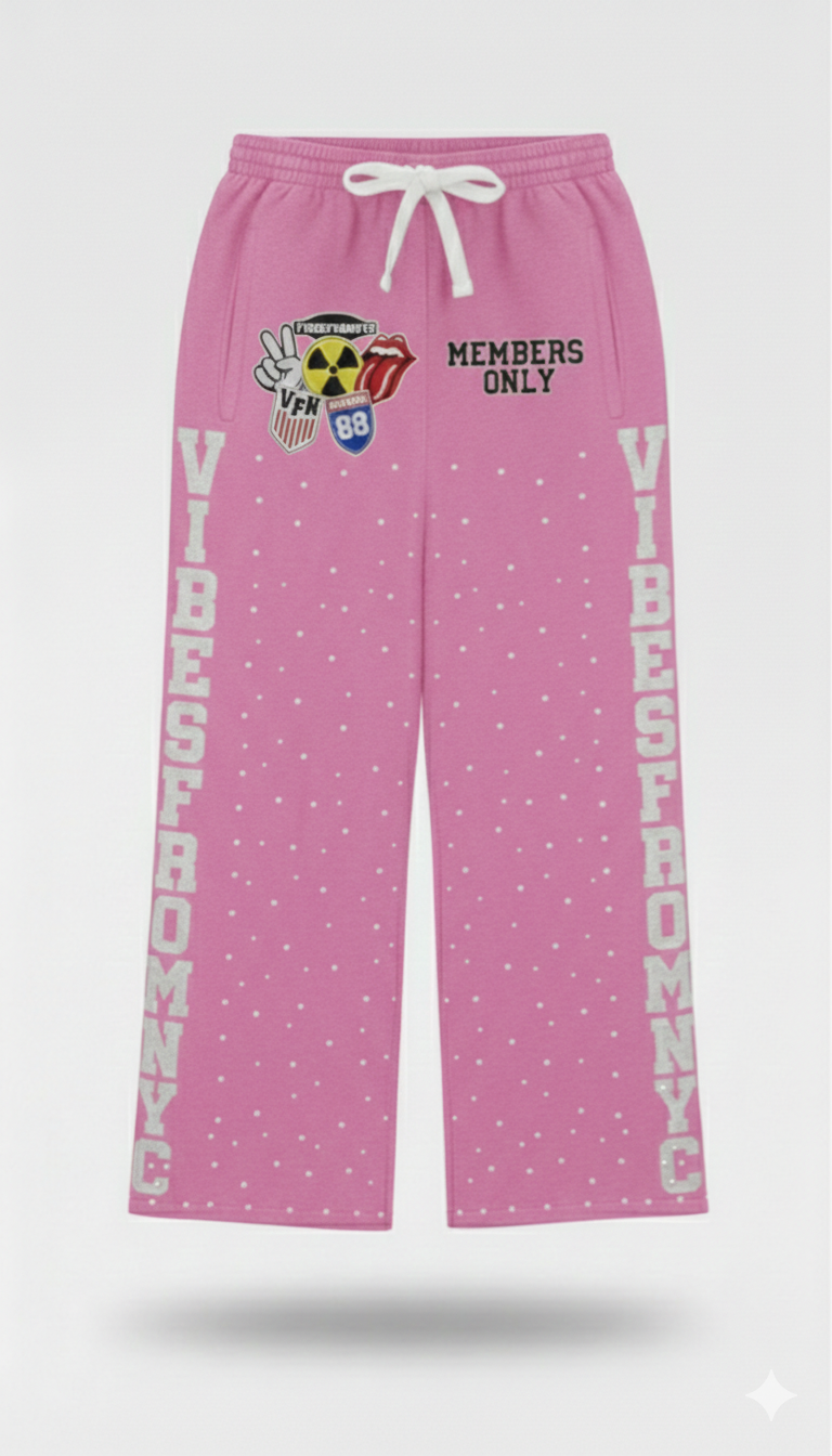 VIBESFROMNYC Members Only Graphic Lounge Sweatpants VFN 88 Patch & Vertical Lettering