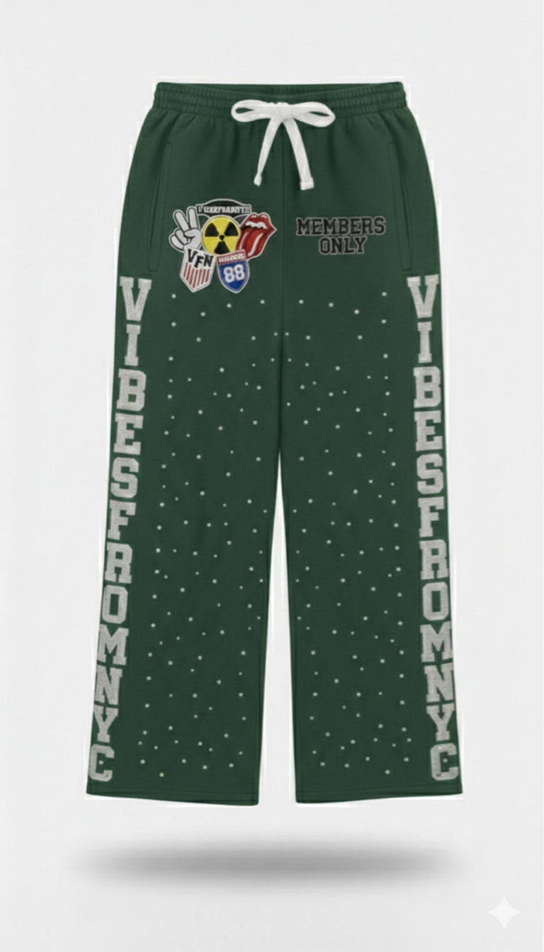 VIBESFROMNYC Members Only Graphic Lounge Sweatpants VFN 88 Patch & Vertical Lettering