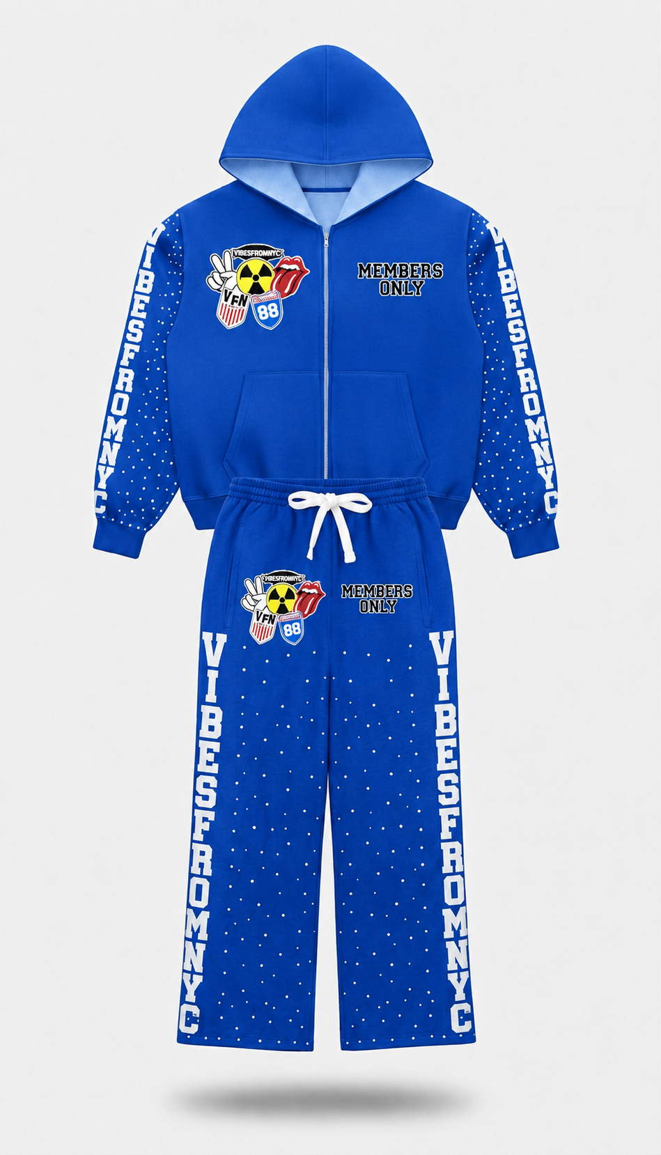 VIBESFROMNYC Members Only Graphic Zip Hoodie Set VFN 88 Crest & Side Lettering