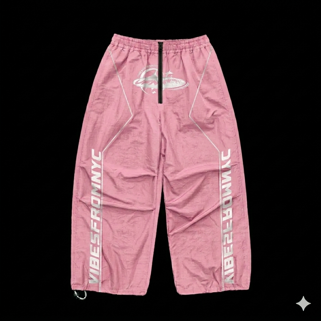 VIBESFROMNYC VFN Orb Graphic Track Sweatpants Vertical Sleeve-Style Word Branding