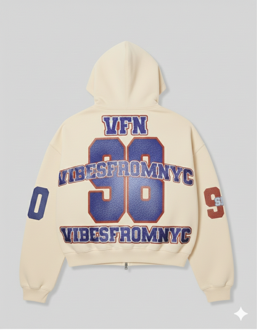 VIBESFROMNYC Distressed 98 Zip Hoodie Vibes From NYC PatchGraphic Full-Front