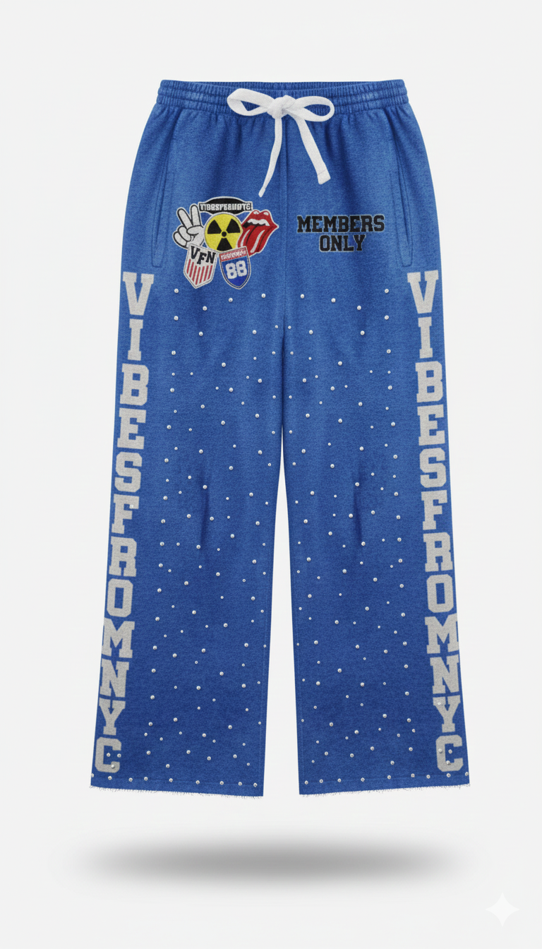 VIBESFROMNYC Members Only Graphic Lounge Sweatpants VFN 88 Patch & Vertical Lettering