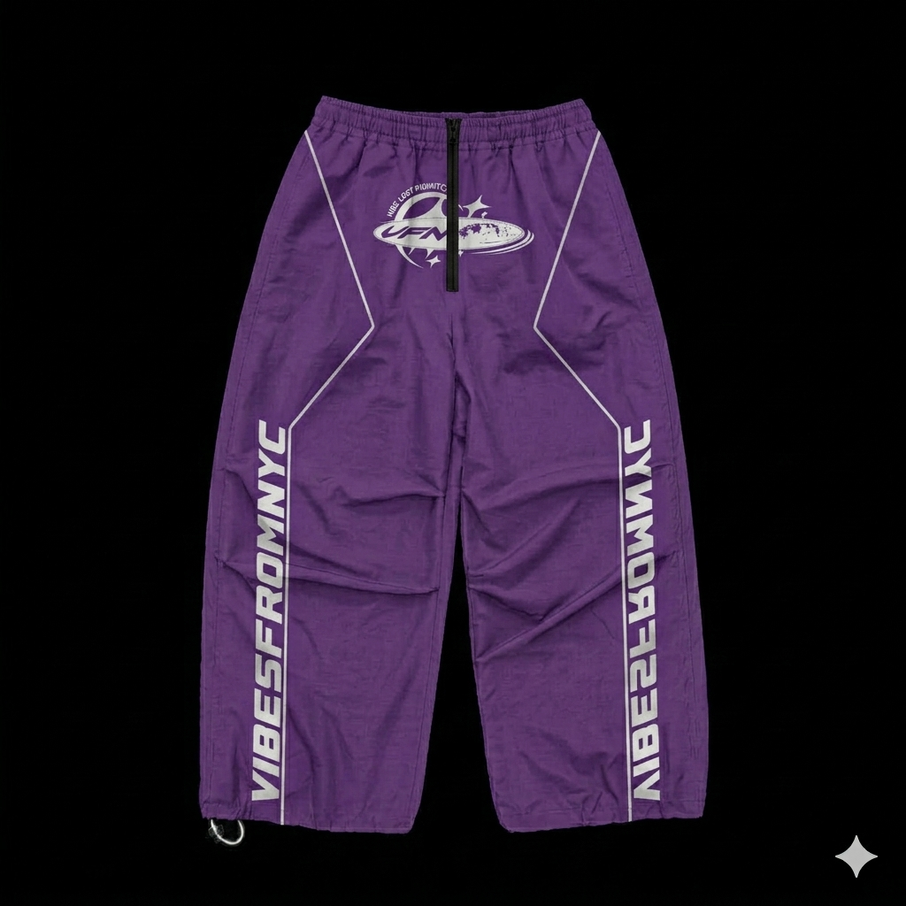 VIBESFROMNYC VFN Orb Graphic Track Sweatpants Vertical Sleeve-Style Word Branding