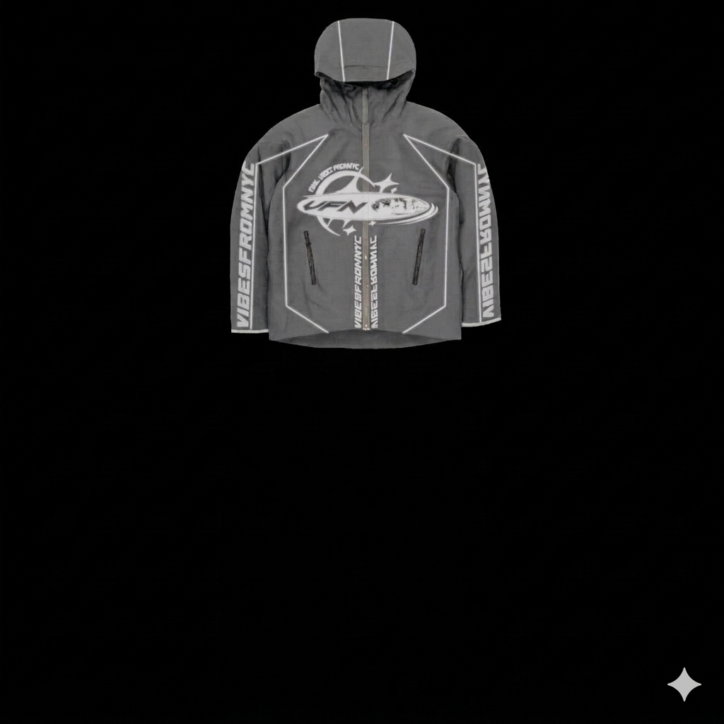 VIBESFROMNYC Graphic Hooded Zip Anorak Jet Patch Center Graphic