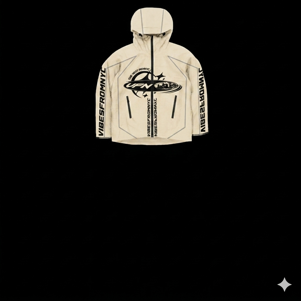 VIBESFROMNYC Graphic Hooded Zip Anorak Jet Patch Center Graphic