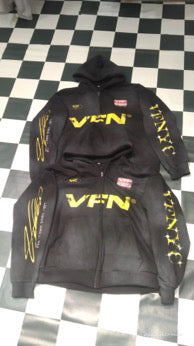 VIBESFROMNYC Distressed Back Print Zip Hoodie NYC Logo & VFN Patch