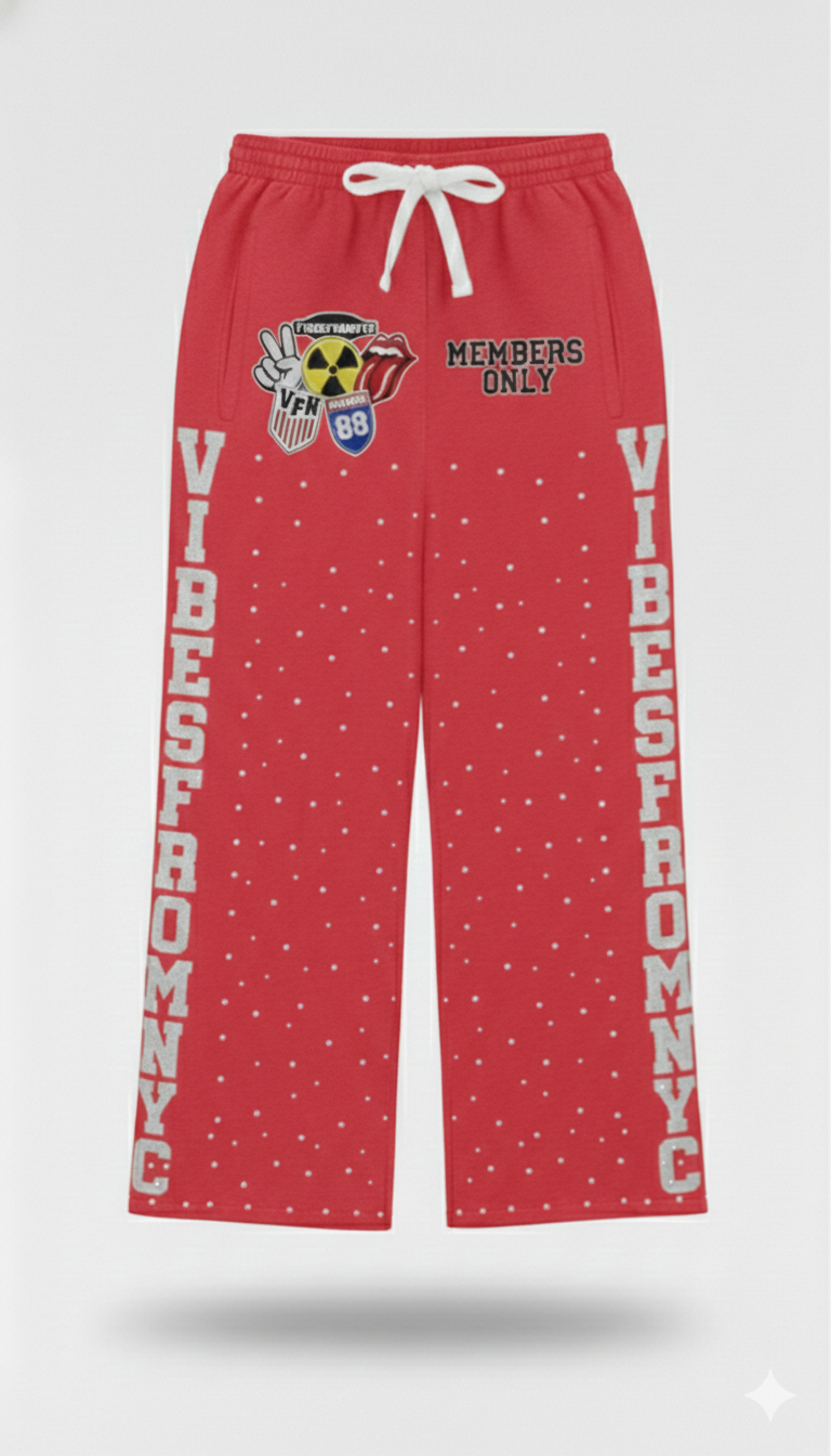 VIBESFROMNYC Members Only Graphic Lounge Sweatpants VFN 88 Patch & Vertical Lettering