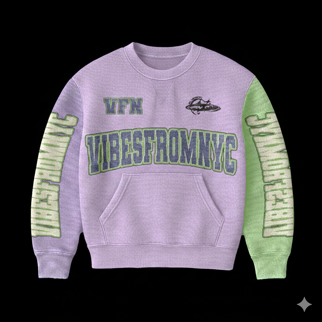 VIBESFROMNYC VFN Crewneck Sweater Front Graphic Logo Drop