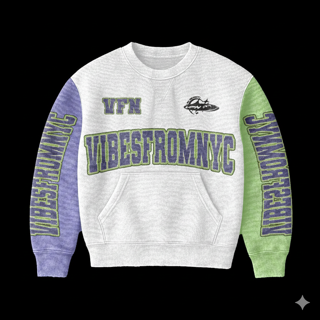 VIBESFROMNYC VFN Crewneck Sweater Front Graphic Logo Drop