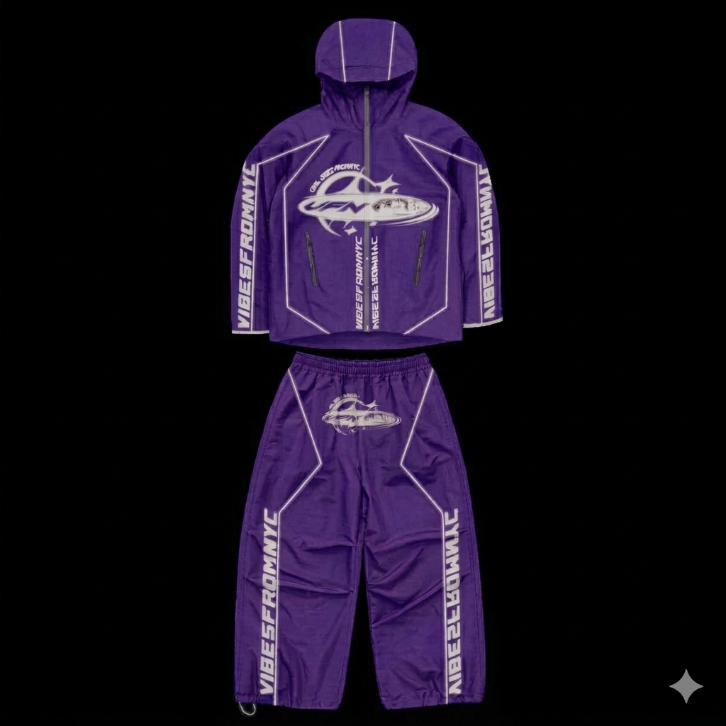 VIBESFROMNYC VFN Graphic Windbreaker Set Hooded Jacket & Track Pants