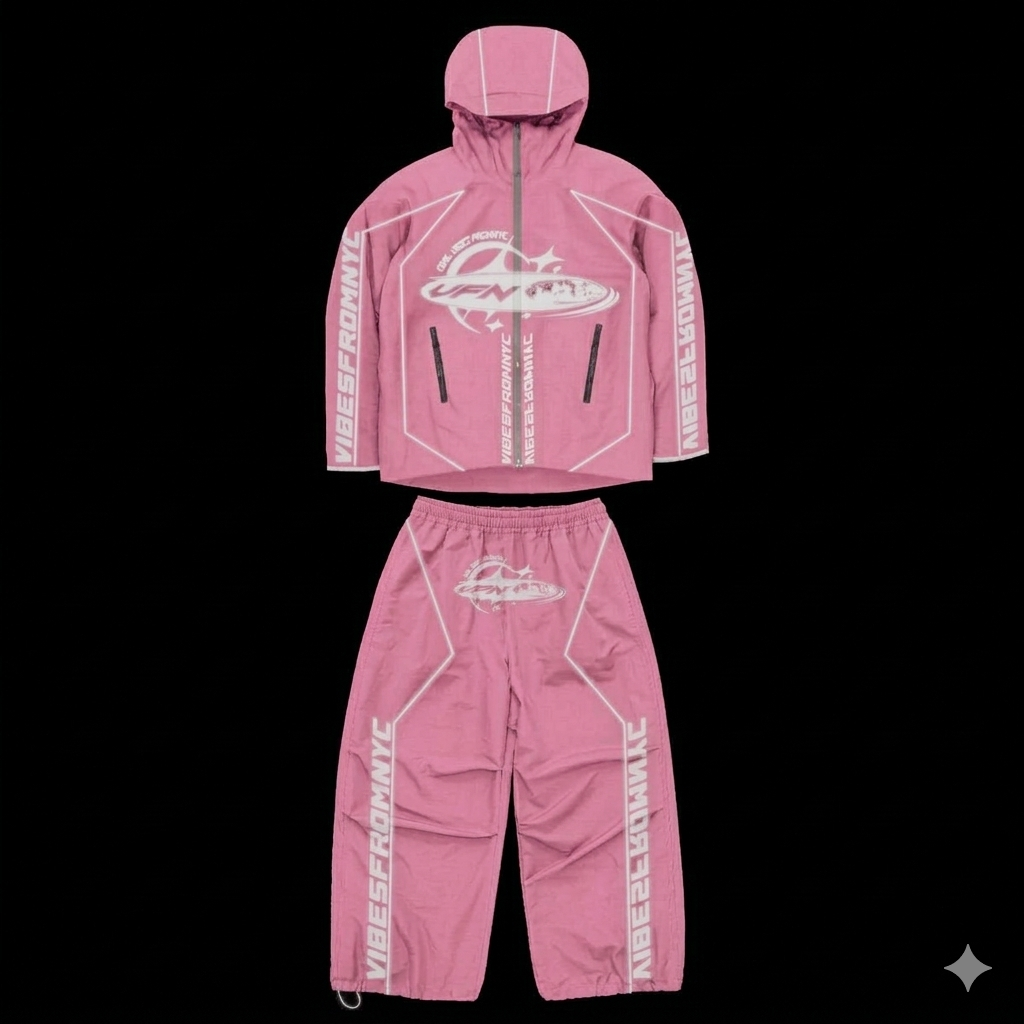 VIBESFROMNYC VFN Graphic Windbreaker Set Hooded Jacket & Track Pants