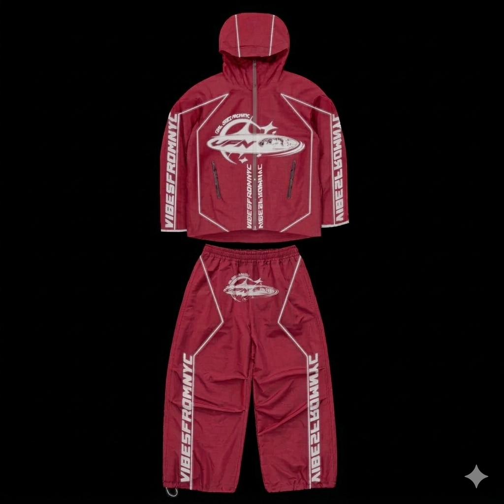 VIBESFROMNYC VFN Graphic Windbreaker Set Hooded Jacket & Track Pants