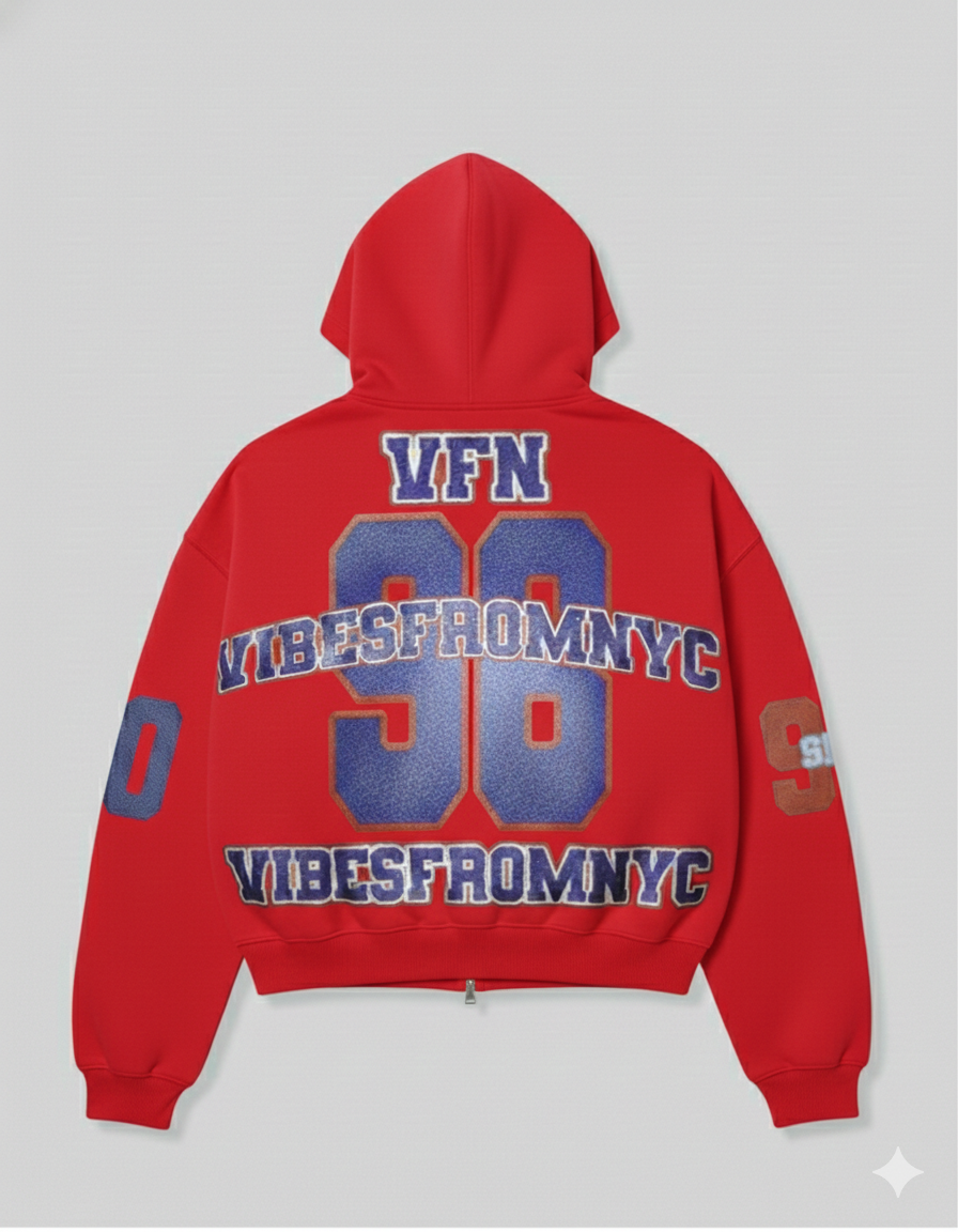 VIBESFROMNYC Distressed 98 Zip Hoodie Vibes From NYC PatchGraphic Full-Front