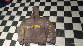 VIBESFROMNYC Distressed Back Print Zip Hoodie NYC Logo & VFN Patch