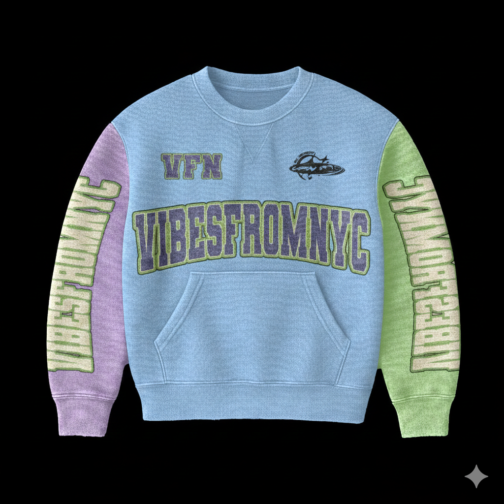 VIBESFROMNYC VFN Crewneck Sweater Front Graphic Logo Drop