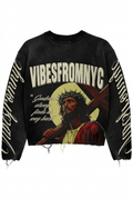 VIBESFROMNYC Graphic Waffle Knit Crewneck Sweater