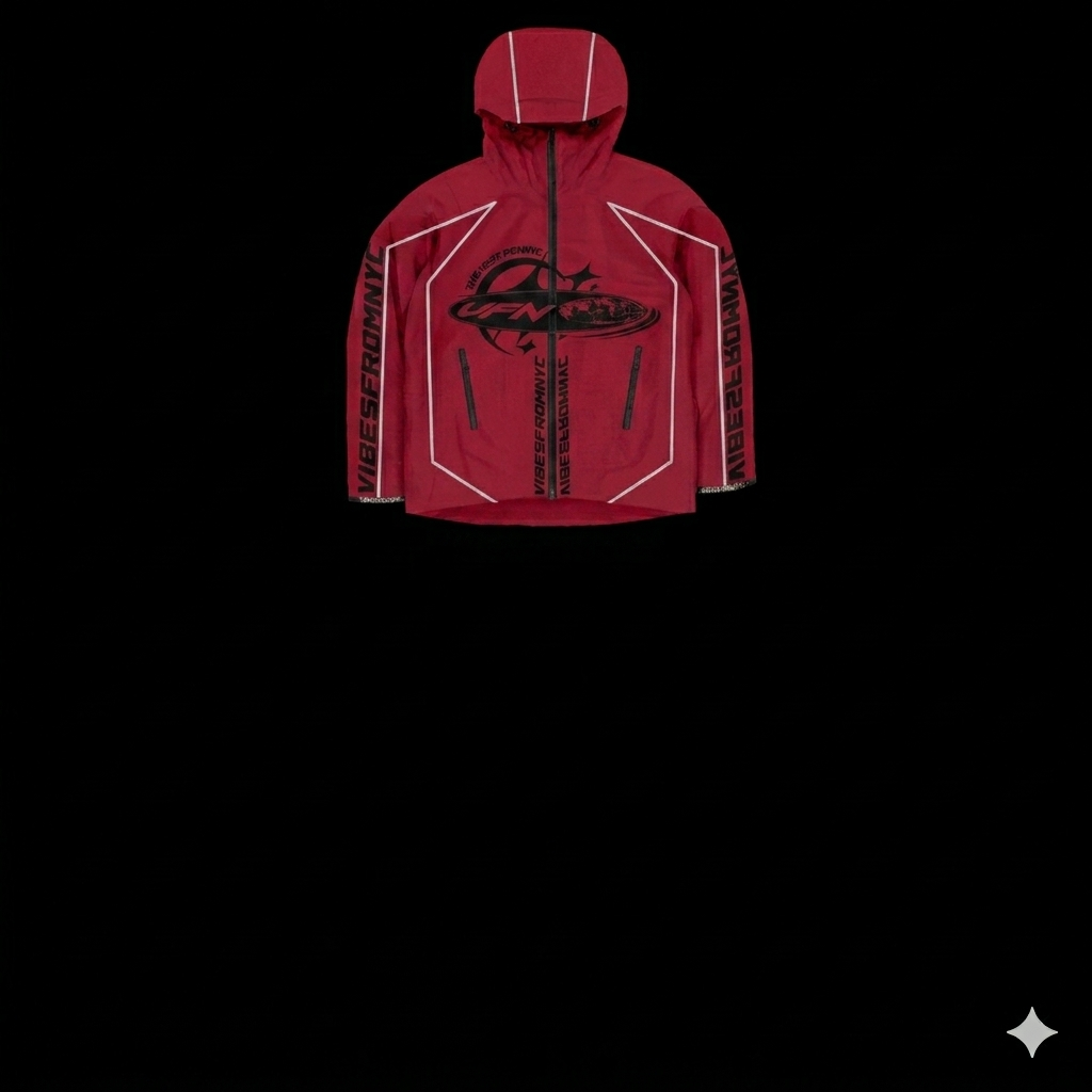 VIBESFROMNYC Graphic Hooded Zip Anorak Jet Patch Center Graphic