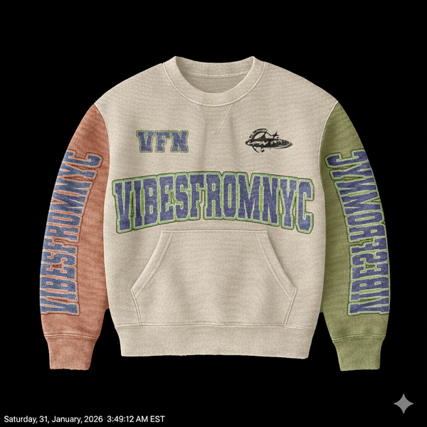 VIBESFROMNYC VFN Crewneck Sweater Front Graphic Logo Drop