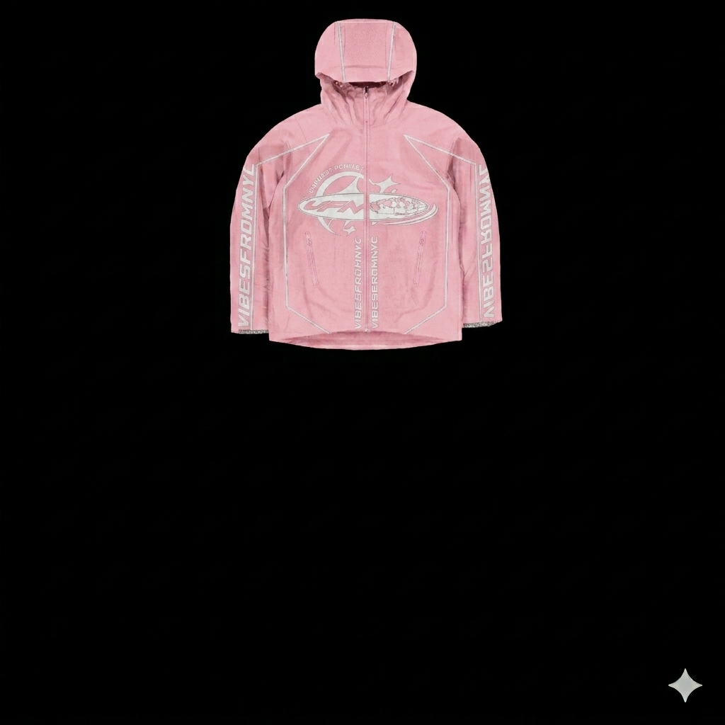 VIBESFROMNYC Graphic Hooded Zip Anorak Jet Patch Center Graphic