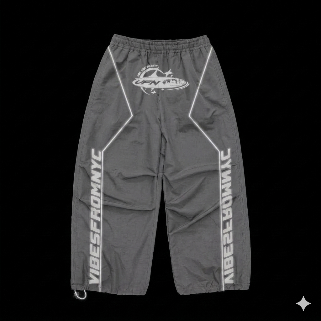 VIBESFROMNYC VFN Orb Graphic Track Sweatpants Vertical Sleeve-Style Word Branding