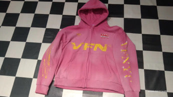 VIBESFROMNYC Distressed Back Print Zip Hoodie NYC Logo & VFN Patch