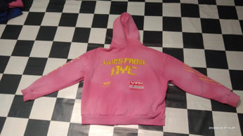 VIBESFROMNYC Distressed Back Print Zip Hoodie NYC Logo & VFN Patch