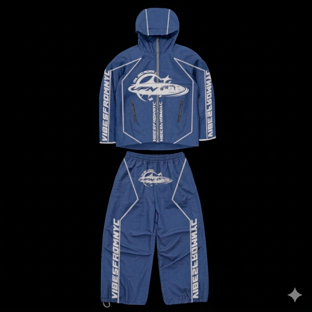VIBESFROMNYC VFN Graphic Windbreaker Set Hooded Jacket & Track Pants
