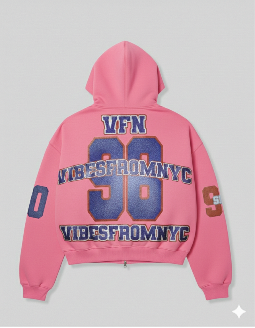 VIBESFROMNYC Distressed 98 Zip Hoodie Vibes From NYC PatchGraphic Full-Front