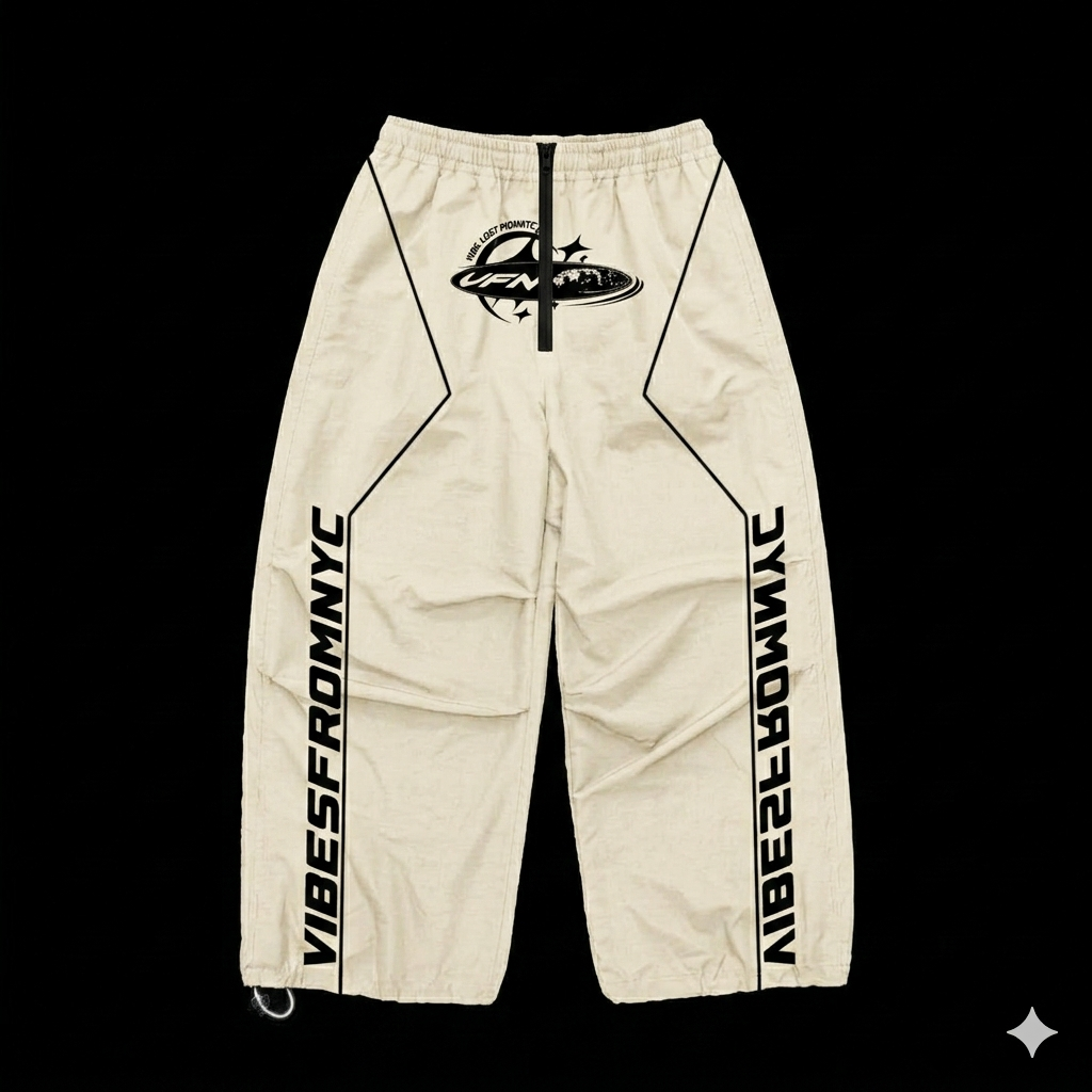 VIBESFROMNYC VFN Orb Graphic Track Sweatpants Vertical Sleeve-Style Word Branding